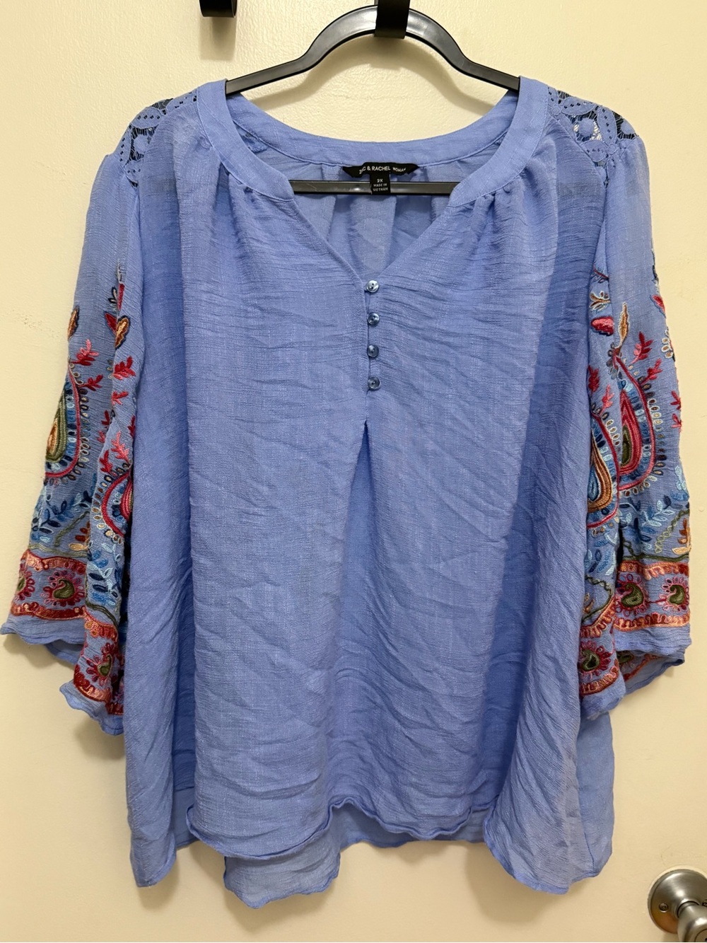 Zac & Rachel Periwinkle Embroidered Sleeve Peasant Tunic